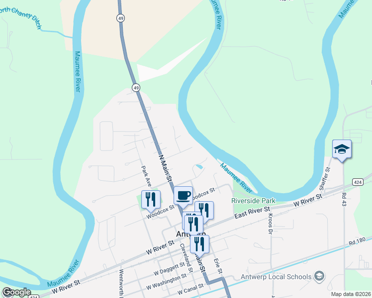 map of restaurants, bars, coffee shops, grocery stores, and more near 206 Wilcox Street in Antwerp