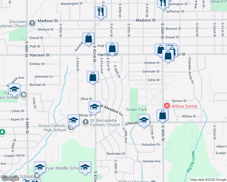 map of restaurants, bars, coffee shops, grocery stores, and more near 7306 South 41st Street in Omaha