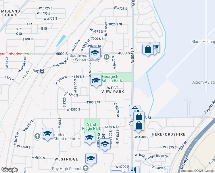 map of restaurants, bars, coffee shops, grocery stores, and more near 4220 2075 West Street in Roy