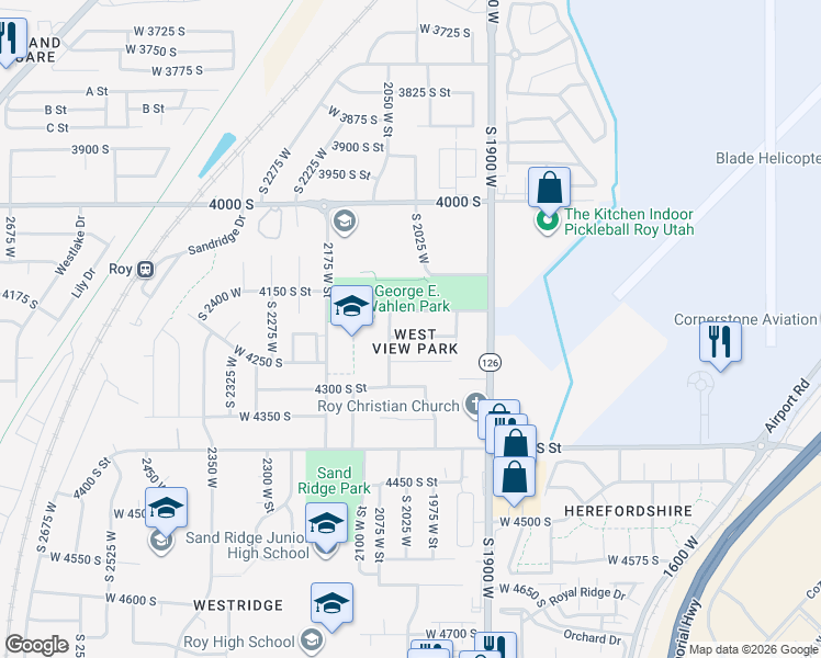 map of restaurants, bars, coffee shops, grocery stores, and more near 2040 4225 South Street in Roy