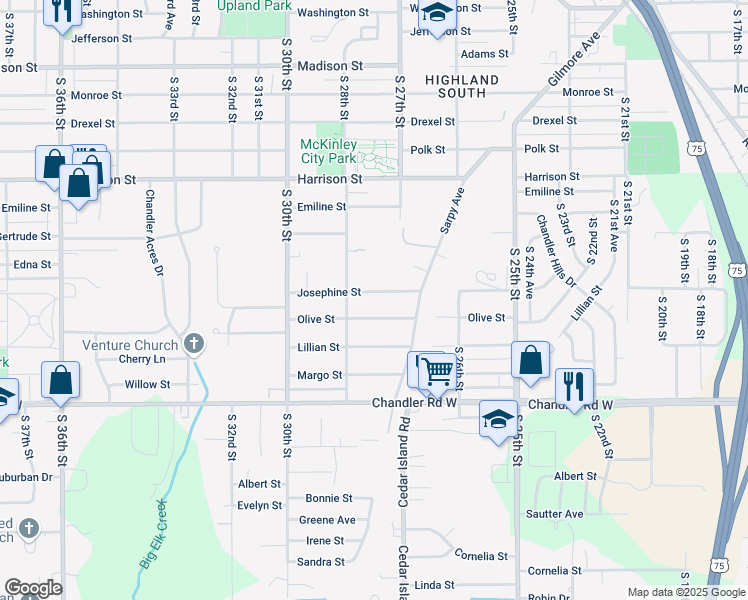 map of restaurants, bars, coffee shops, grocery stores, and more near 2707 Josephine Street in Bellevue
