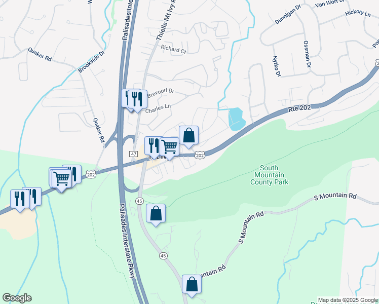 map of restaurants, bars, coffee shops, grocery stores, and more near 324 U.S. 202 in Pomona