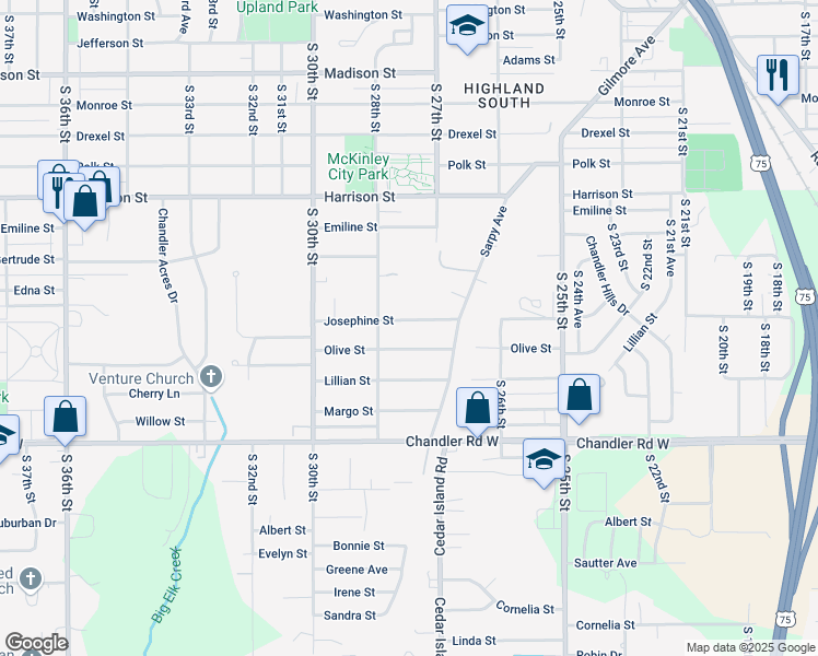 map of restaurants, bars, coffee shops, grocery stores, and more near 2707 Josephine Street in Bellevue
