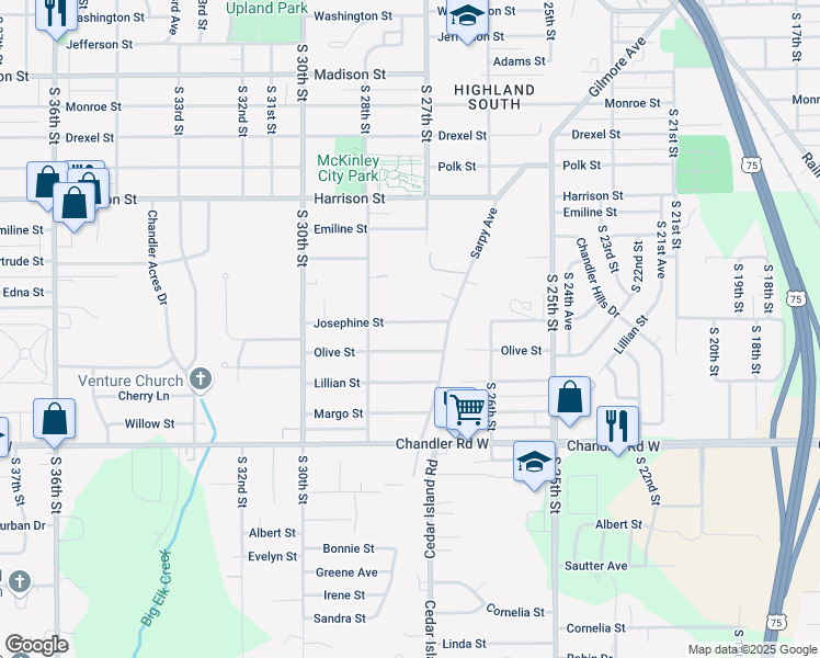 map of restaurants, bars, coffee shops, grocery stores, and more near 2707 Josephine St in Bellevue