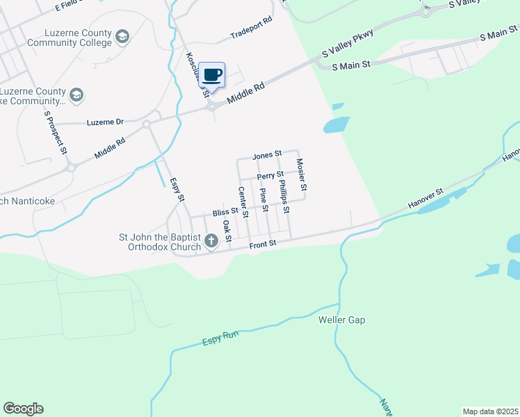 map of restaurants, bars, coffee shops, grocery stores, and more near 147 Pine Street in Nanticoke