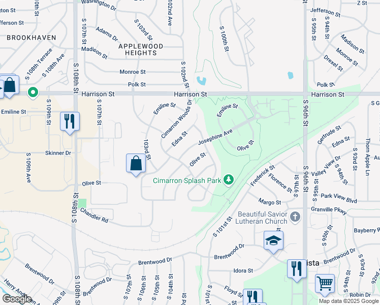 map of restaurants, bars, coffee shops, grocery stores, and more near 10235 Josephine Street in La Vista