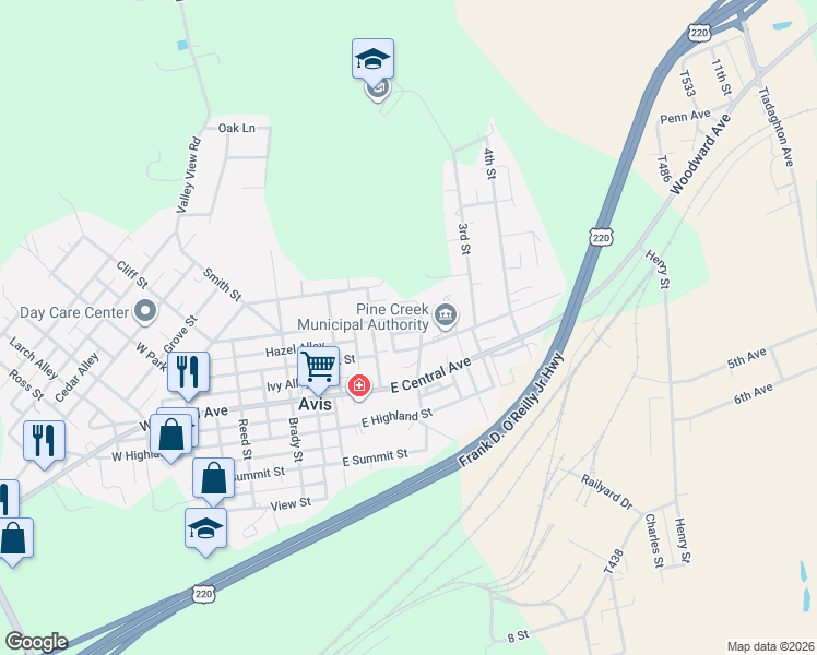 map of restaurants, bars, coffee shops, grocery stores, and more near 2-98 Manor Village Avenue in Avis