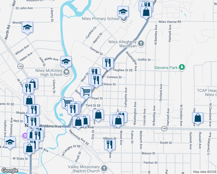 map of restaurants, bars, coffee shops, grocery stores, and more near 410 North Cedar Avenue in Niles