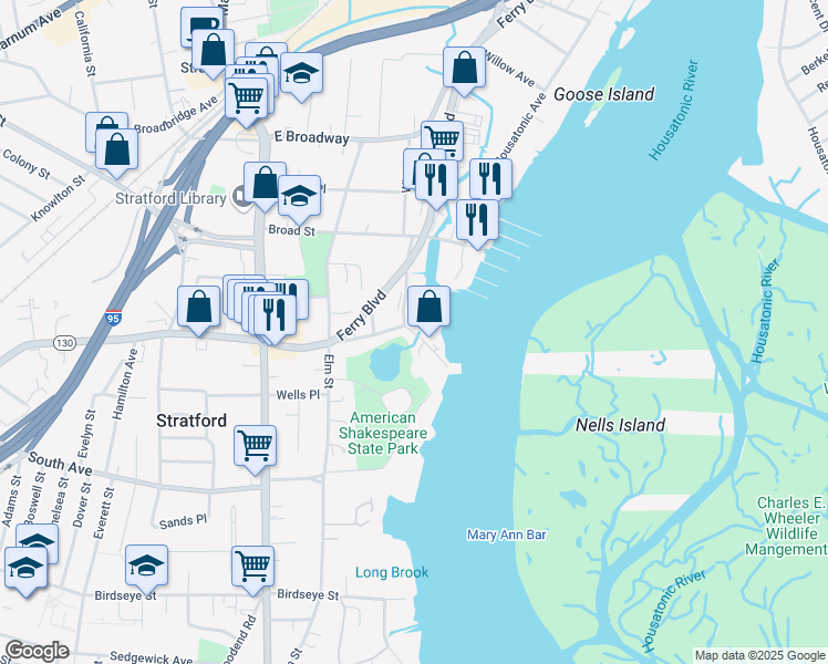 map of restaurants, bars, coffee shops, grocery stores, and more near 76 Stratford Avenue in Stratford