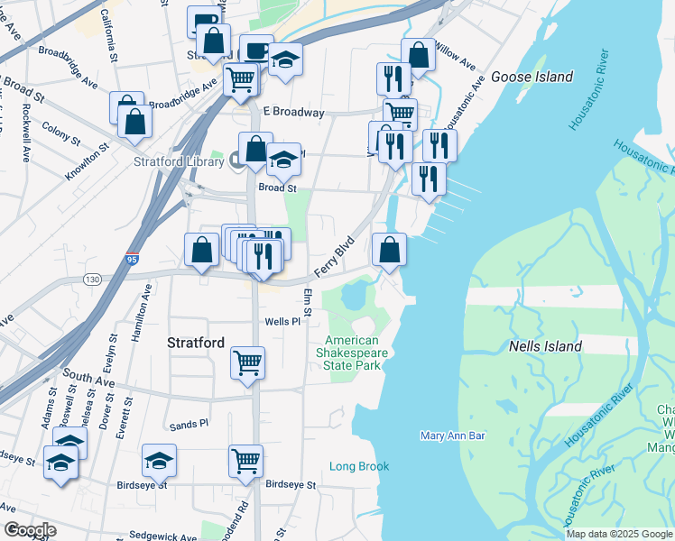 map of restaurants, bars, coffee shops, grocery stores, and more near 794 Stratford Avenue in Stratford