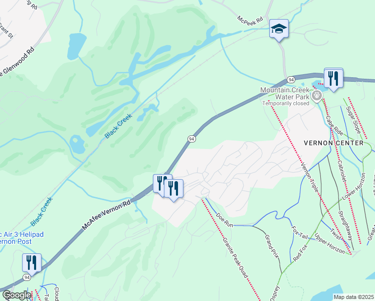 map of restaurants, bars, coffee shops, grocery stores, and more near 166 New Jersey 94 in Sussex County