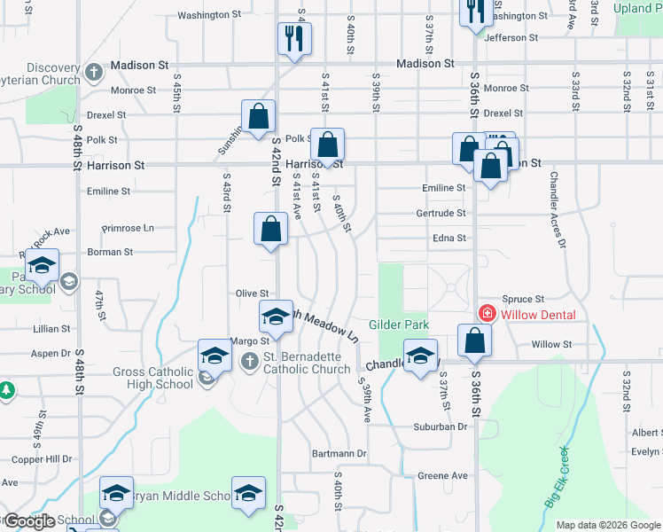 map of restaurants, bars, coffee shops, grocery stores, and more near 7306 South 41st Street in Omaha