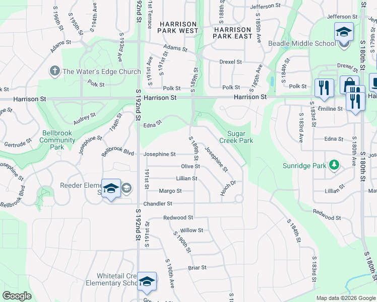 map of restaurants, bars, coffee shops, grocery stores, and more near 18912 Josephine Street in Omaha