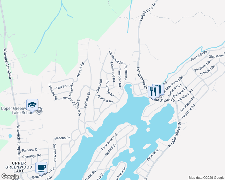 map of restaurants, bars, coffee shops, grocery stores, and more near 13 Oradell Road in West Milford