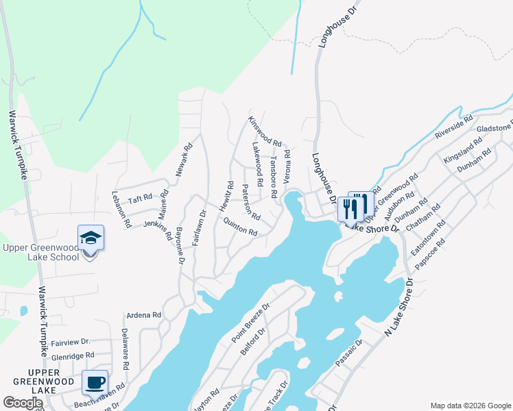 map of restaurants, bars, coffee shops, grocery stores, and more near 13 Oradell Road in West Milford