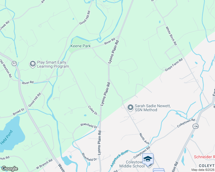 map of restaurants, bars, coffee shops, grocery stores, and more near 38 Lyons Plain Road in Weston