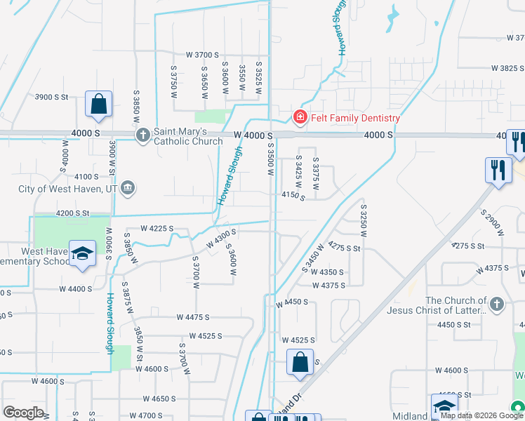 map of restaurants, bars, coffee shops, grocery stores, and more near 3511 West 4200 South in West Haven
