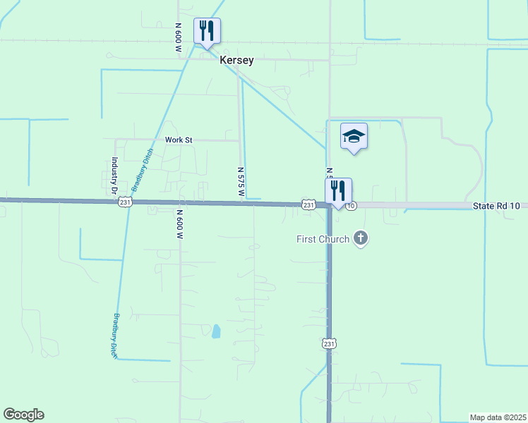map of restaurants, bars, coffee shops, grocery stores, and more near 5675 Indiana 10 in De Motte