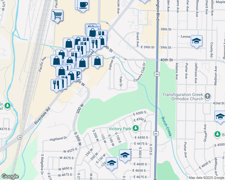 map of restaurants, bars, coffee shops, grocery stores, and more near 149 Country Club Drive in Ogden