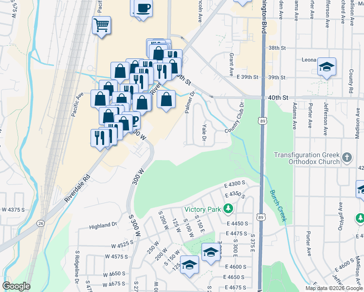 map of restaurants, bars, coffee shops, grocery stores, and more near 149 Country Club Drive in Ogden