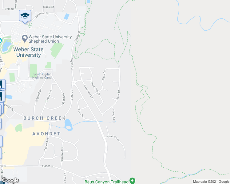 map of restaurants, bars, coffee shops, grocery stores, and more near 4160 Beus Drive in Ogden
