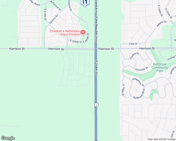 map of restaurants, bars, coffee shops, grocery stores, and more near 7232 South 204th Avenue in Gretna