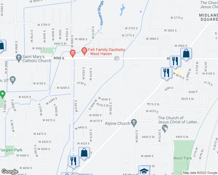 map of restaurants, bars, coffee shops, grocery stores, and more near 3745 South 3250 West in West Haven