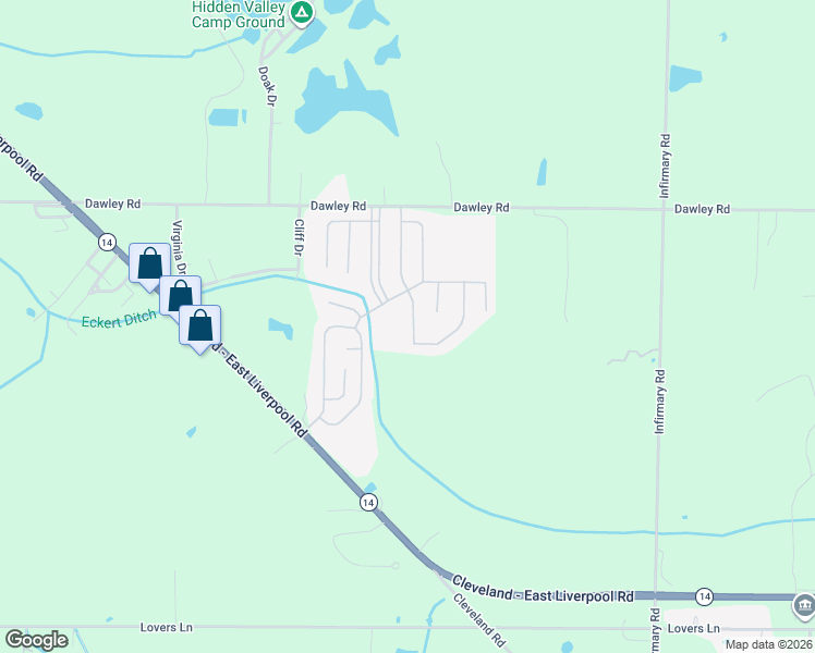 map of restaurants, bars, coffee shops, grocery stores, and more near 7225 Salem Trail South in Ravenna