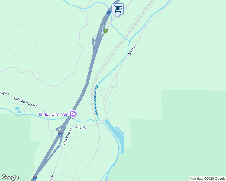 map of restaurants, bars, coffee shops, grocery stores, and more near Riverwood Park in Dunsmuir