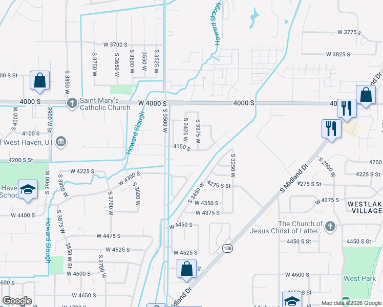 map of restaurants, bars, coffee shops, grocery stores, and more near 3401 West 4150 South in West Haven