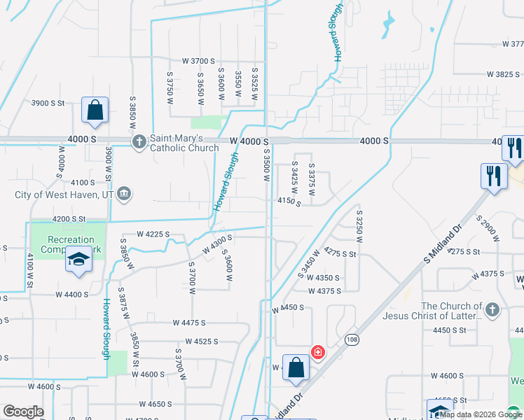 map of restaurants, bars, coffee shops, grocery stores, and more near 3504 West 4200 South in West Haven