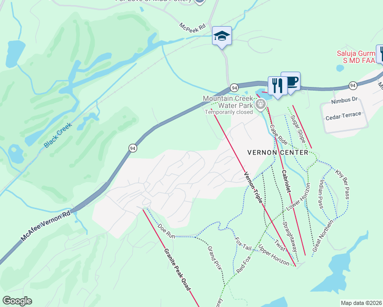 map of restaurants, bars, coffee shops, grocery stores, and more near 7 Sugar Loaf Court in Vernon Township
