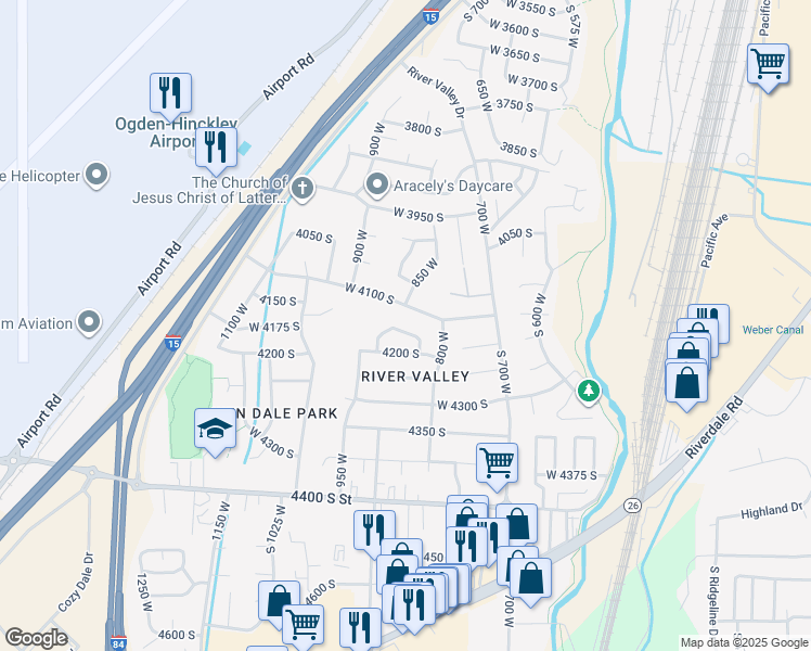 map of restaurants, bars, coffee shops, grocery stores, and more near 858 West 4150 South in Riverdale