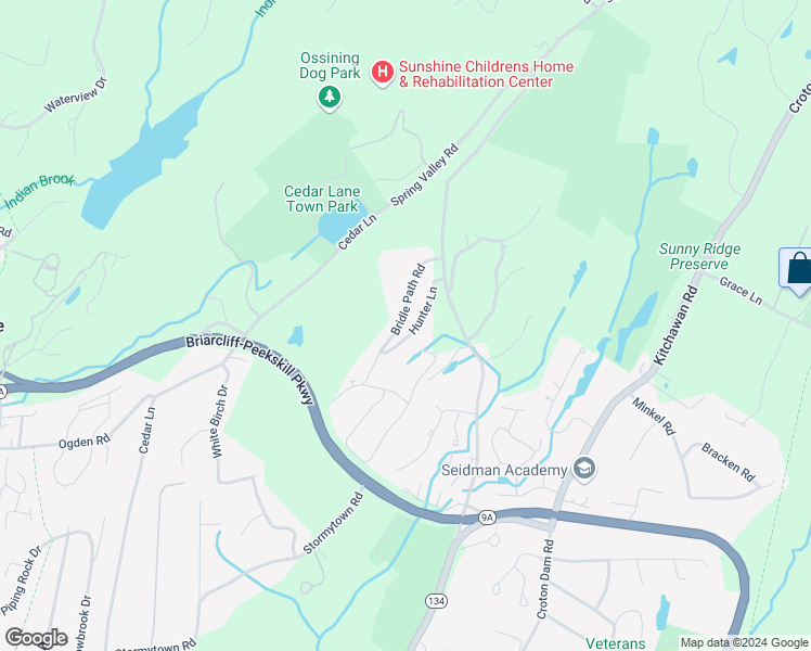 map of restaurants, bars, coffee shops, grocery stores, and more near 122 Hunter Lane in Ossining