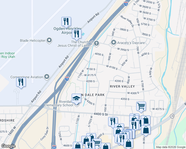 map of restaurants, bars, coffee shops, grocery stores, and more near 1036 4200 South in Riverdale