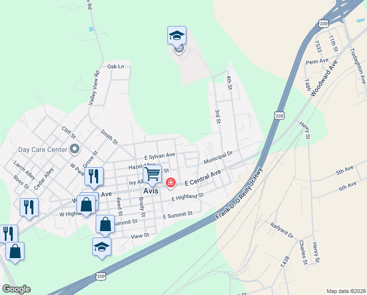 map of restaurants, bars, coffee shops, grocery stores, and more near 816 Boulevard Avenue in Avis