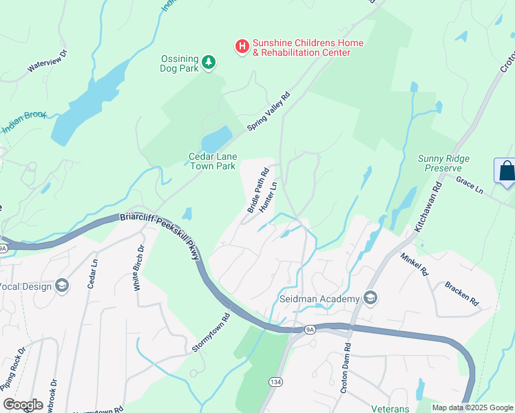 map of restaurants, bars, coffee shops, grocery stores, and more near 122 Hunter Lane in Ossining