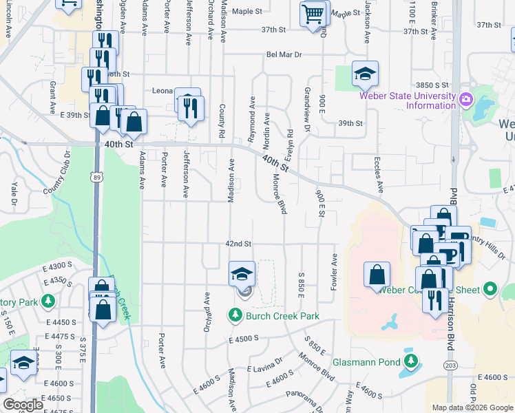 map of restaurants, bars, coffee shops, grocery stores, and more near 755 41st Street in Ogden