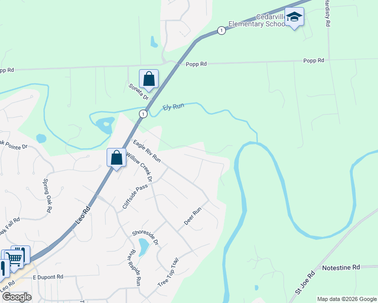 map of restaurants, bars, coffee shops, grocery stores, and more near 10905 Baldham Pass in Fort Wayne