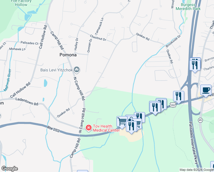 map of restaurants, bars, coffee shops, grocery stores, and more near 289 Quaker Road in Pomona