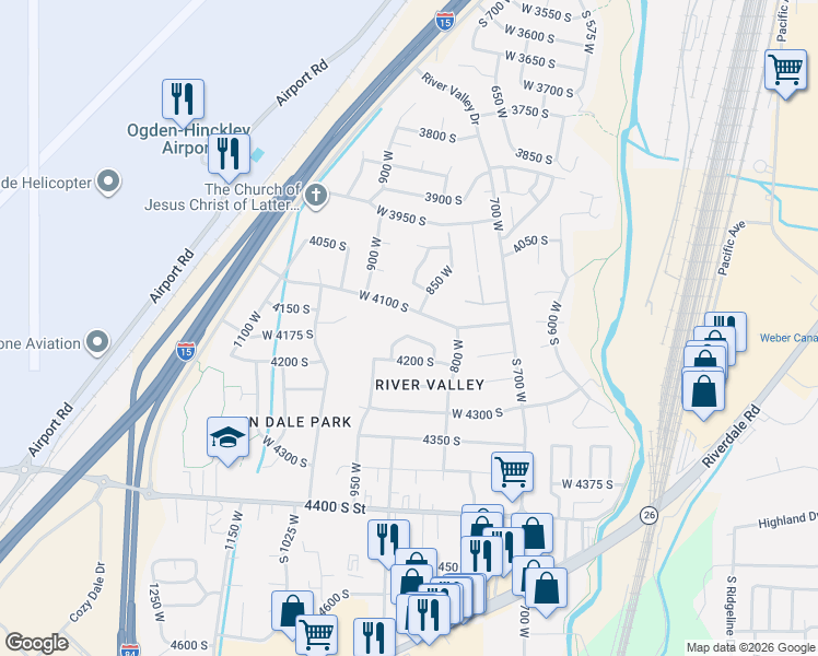 map of restaurants, bars, coffee shops, grocery stores, and more near 882 West 4150 South in Riverdale