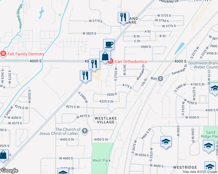 map of restaurants, bars, coffee shops, grocery stores, and more near 2777 West 4175 South in Roy