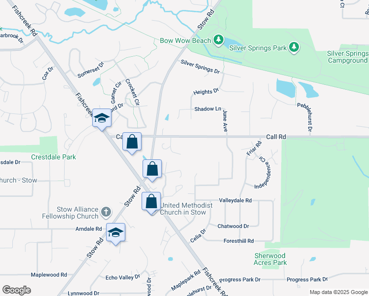 map of restaurants, bars, coffee shops, grocery stores, and more near 2394 Call Road in Stow