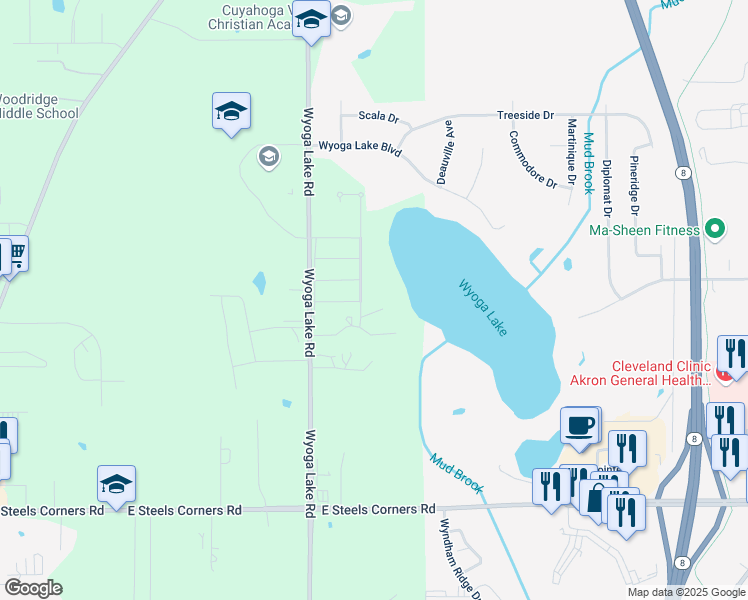 map of restaurants, bars, coffee shops, grocery stores, and more near 4210 Americana Drive in Cuyahoga Falls