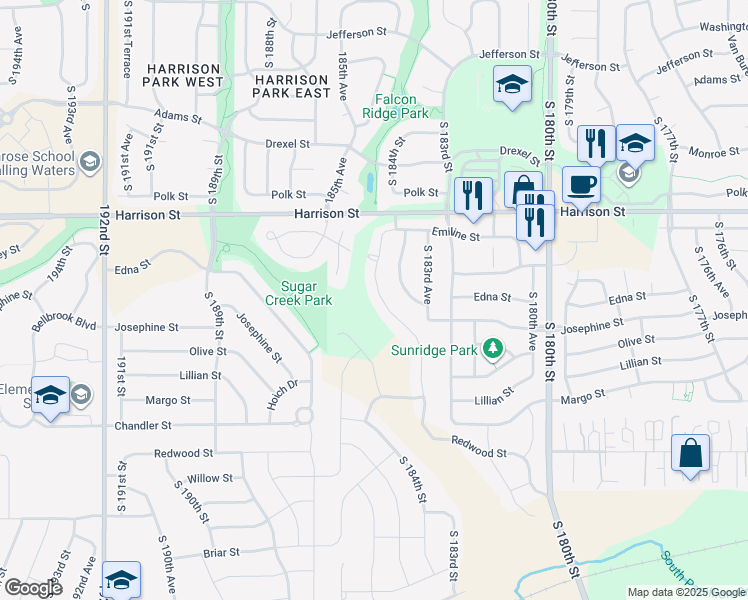 map of restaurants, bars, coffee shops, grocery stores, and more near 7035 South 184th Street in Omaha