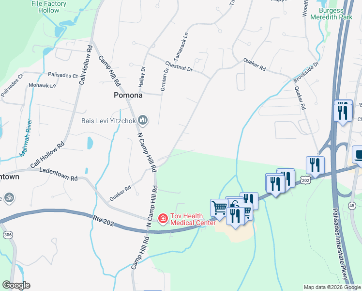 map of restaurants, bars, coffee shops, grocery stores, and more near 289 Quaker Road in Pomona