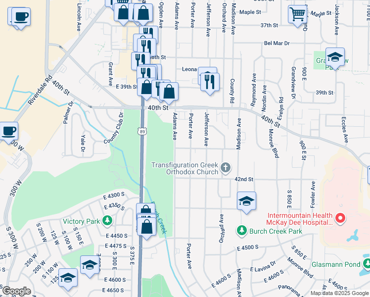 map of restaurants, bars, coffee shops, grocery stores, and more near 4065 Porter Avenue in Ogden