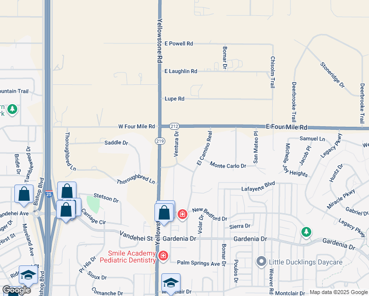 map of restaurants, bars, coffee shops, grocery stores, and more near 7603 Ventura Drive in Cheyenne