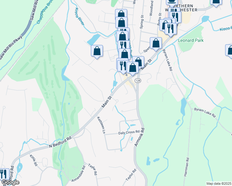 map of restaurants, bars, coffee shops, grocery stores, and more near 725 Main Street in Mount Kisco