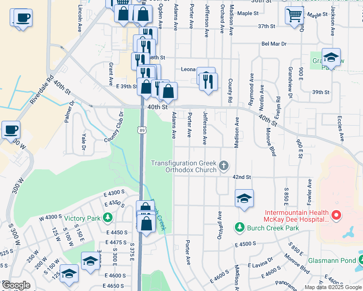 map of restaurants, bars, coffee shops, grocery stores, and more near 4065 Porter Avenue in Ogden